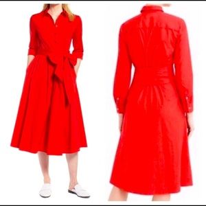 J. Crew tie waist shirt dress in red NWOT